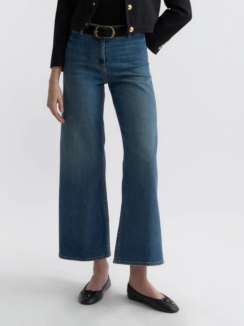 Nili Lotan MEGAN JEAN Mid-Rise Wide Leg Stretch Denim Classic Wash Size 25